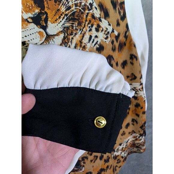 Fifty Street Cheetah Leopard Print Long Sleeve Blouse  Button Up Women's Medium - Picture 4 of 5